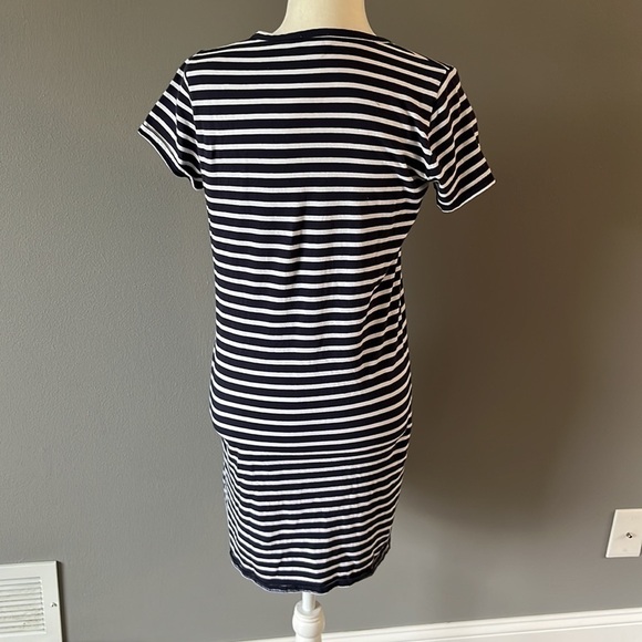 J. Crew Factory Navy White Striped Short Sleeve Tee Shirt Dress - Picture 8 of 11